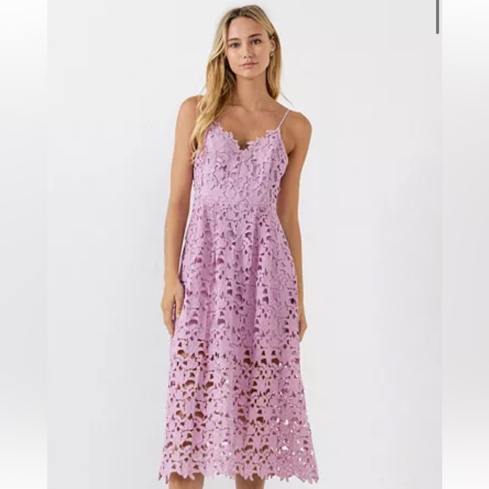 Lilac Midi Dress- Lace Overlay